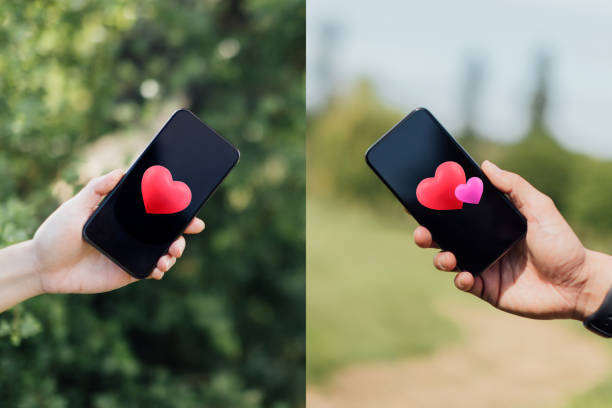 couple sending love messages using smartphone picture