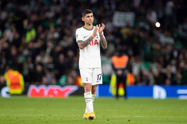 Cristian Romero of Tottenham gestures during the UEFA Champions League Group D match between Tottenham Hotspur and Sporting Lisbon at the Tottenham...