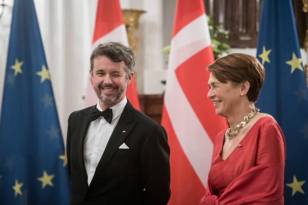 Crown Prince Frederik of Denmark and First Lady Elke Buedenbender attend a state banquet in Bellevue Palace on November 10, 2021 in Berlin, Germany ....