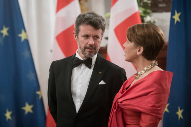 Crown Prince Frederik of Denmark and First Lady Elke Buedenbender attend a state banquet in Bellevue Palace on November 10, 2021 in Berlin, Germany ....