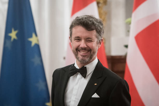 Crown Prince Frederik of Denmark attends a state banquet in Bellevue Palace on November 10, 2021 in Berlin, Germany.  The Danish queen and her son are ...