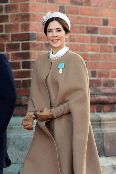 Crown Princess Mary of Denmark seen at Roskilde on the occasion of the Queen's 50 year anniversary as Monarch on January 14, 2022 in Roskilde,...