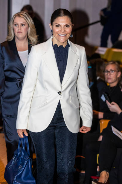 Crown Princess Victoria of Sweden arrives at a seminar on cancer strategy at the Karolinska Institute on February 3 2020 in Stockholm Sweden