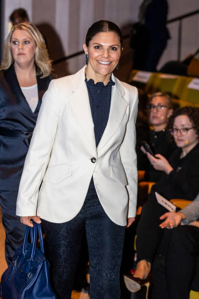 Crown Princess Victoria of Sweden arrives at a seminar on cancer strategy at the Karolinska Institute on February 3 2020 in Stockholm Sweden