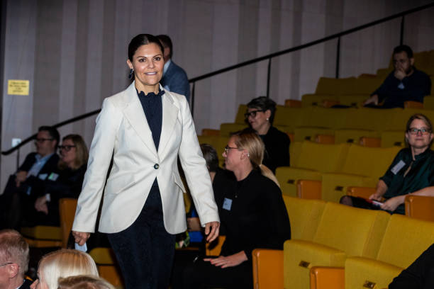 Crown Princess Victoria of Sweden attends a seminar on cancer strategy at the Karolinska Institute on February 3 2020 in Stockholm Sweden