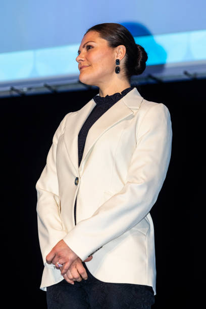 Crown Princess Victoria of Sweden gives a speech during a seminar on cancer strategy at the Karolinska Institute on February 3 2020 in Stockholm...