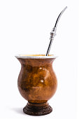 cup of mate, called chimarrão, from South America. White isolated background, utensil for mate herb , Brazilian bowl for mate. Typical drink from Brazil, Argentina, Uruguay and paraguay.