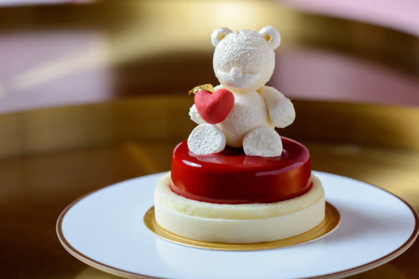 cute bear cake - valentines day cake stock pictures, royalty-free photos & images