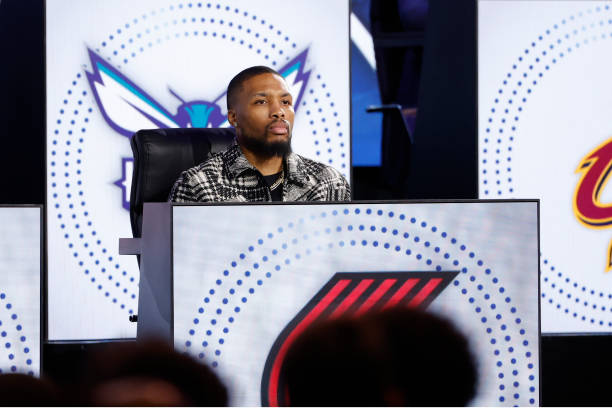 Damian Lillard of the Portland Trail Blazers looks on during the 2022 NBA Draft Lottery at McCormick Place on May 17, 2022 in Chicago, Illinois. NOTE...
