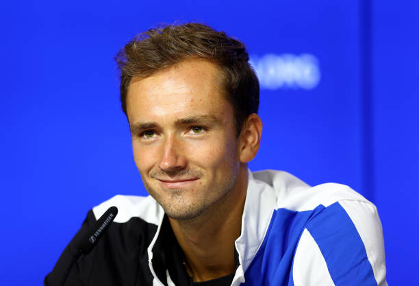 Daniil Medvedev of Russia fields questions during media day before the start of the US Open at USTA Billie Jean King National Tennis Center on August...