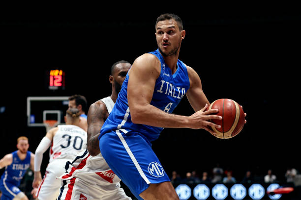 Danilo Gallinari of Italy in action during the basketball International Friendly match between Italy and France at Unipol Arena on August 12, 2022 in...