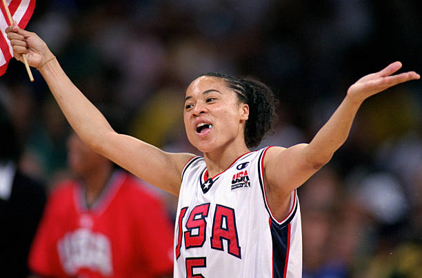 Dawn Staley of the United States celebrates after winning the Gold Medal Game against Australia during the Women's Basketball competition, part of...