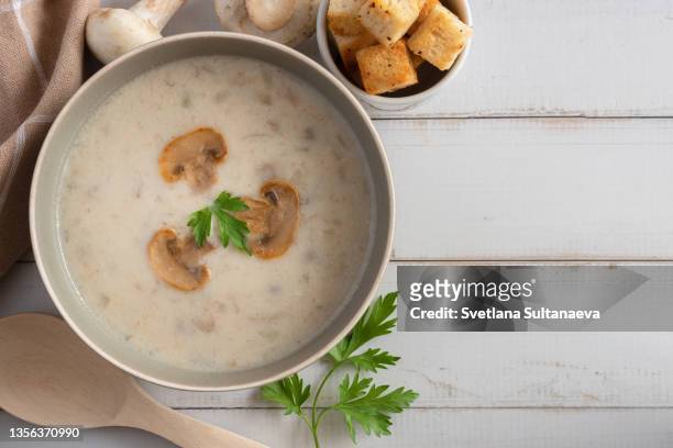 delicious mushroom soup wooden table with