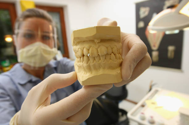 Dentist holds up the plaster cast of a patient's set of teeth at a dentist's office on October 12, 2009 in Berlin, Germany. German political parties...
