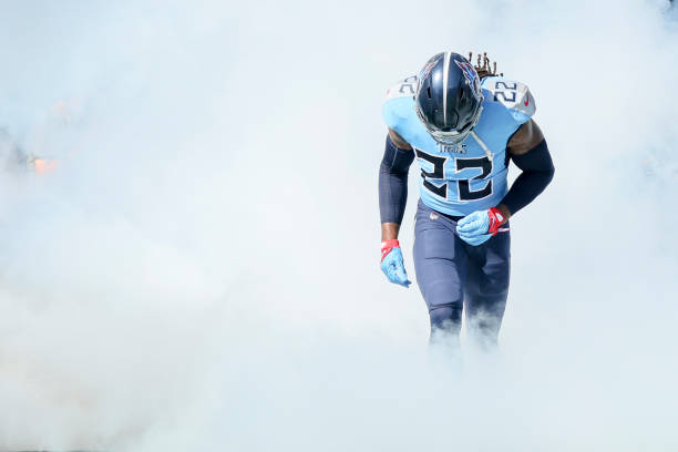 Derrick Henry of the Tennessee Titans during player introductions before the game against the Indianapolis Colts at Nissan Stadium on October 23,...