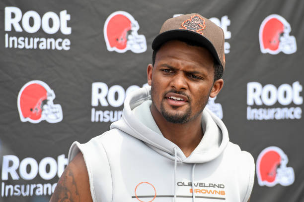 Deshaun Watson of the Cleveland Browns speaks during press conference after the Cleveland Browns mandatory minicamp at CrossCountry Mortgage Campus...
