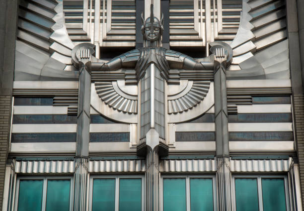 Detail of the front of the ART DECO STYLE Niagara Mohawk Building, now called the Niagara Hudson Building, in Syracuse, New York.