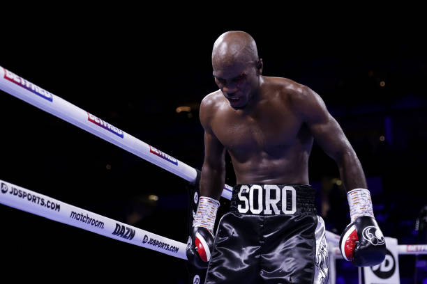 Detailed view of the cut of Michel Soro after the fight is called a no contest during the Matchroom fight night at The O2 Arena on July 09, 2022 in...