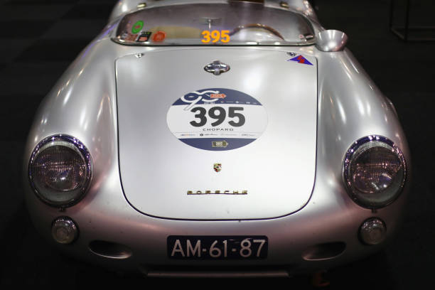 Detailed view of the Porsche 550 Spyder 1955 during the 25th edition of InterClassics Maastricht held at MECC Halls on January 11, 2018 in...