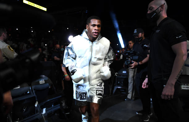 Devin Haney arrives for his WBC lightweight title fight against Jorge Linares at Michelob ULTRA Arena on May 29, 2021 in Las Vegas, Nevada. Haney won...