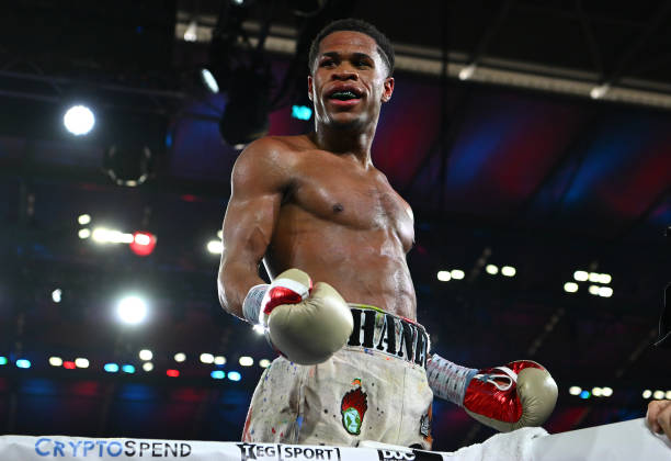 Devin Haney of the United States celebrates winning the World Lightweight Championship bout between George Kambosos Jr. Of Australia and Devin Haney...
