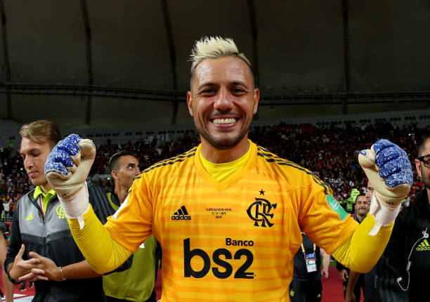 Diego Alves of CR Flamengo celebrates for the victory ,after the Match CR Flamengo and Al Hilal SFC ,at Khalifa International Stadium on December 17,...