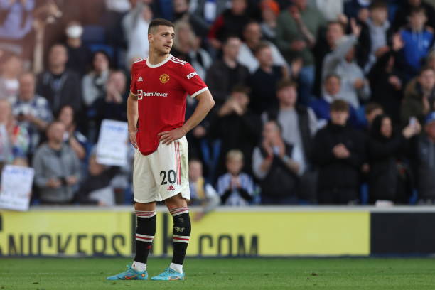 Diogo Dalot of Manchester United dejected during the Premier League match between Brighton & Hove Albion and Manchester United at American Express...
