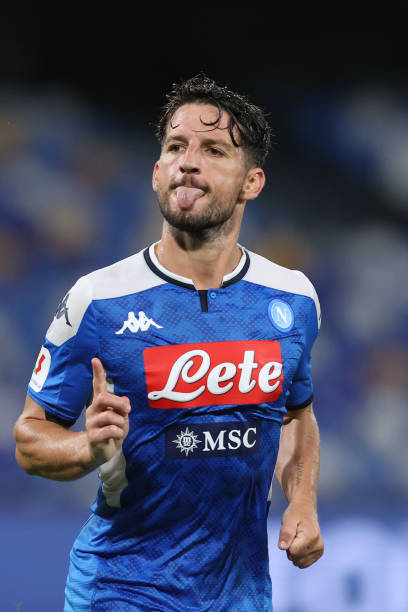 Dries Mertens of Napoli celebrating the goal during the semi final second match of the Coppa Italia between SCC Napoli and Internazionale on June 13...