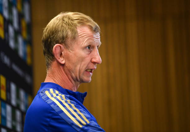 Dublin , Ireland - 13 May 2022; Head coach Leo Cullen speaks to media during a Leinster Rugby press conference at the Aviva Stadium in Dublin. (Photo By Harry Murphy/Sportsfile via Getty Images)