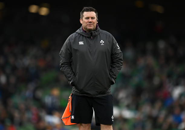 Dublin , Ireland - 27 February 2022; Ireland national scrum coach John Fogarty during the Guinness Six Nations Rugby Championship match between Ireland and Italy at the Aviva Stadium in Dublin. (Photo By Harry Murphy/Sportsfile via Getty Images)