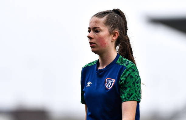 Dublin , Ireland - 29 March 2022; Kate Thompson of Republic of Ireland before the UEFA Women's U17's Round 2 Qualifier match between Republic of...