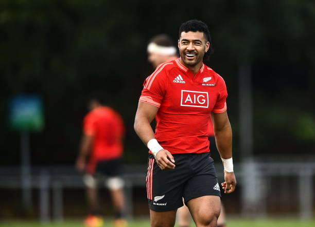Dublin , Ireland - 9 November 2021; Richie Mo'unga during New Zealand All Blacks rugby squad training at UCD Bowl in Dublin. (Photo By David Fitzgerald/Sportsfile via Getty Images)