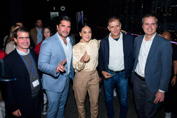 Eduardo Verástegui, Tamara Falcó, Juan Manuel Cotelo and Neal Harmon pose for a photo during `Familia y Entretenimiento´press conference as a part of...
