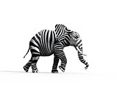 Elephant with zebra skin in the studio. The concept of being different. 3d render illustration