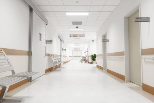 empty modern japanese hospital corridor - wallpapers for walls room stock pictures, royalty-free photos & images
