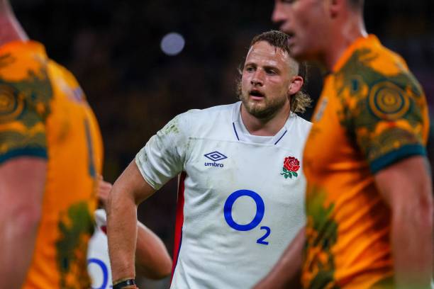 England's Jonny Hill looks on during the International rugby union match between England and Australia at the Suncorp Stadium in Brisbane on July 9, 2022. - -- IMAGE RESTRICTED TO EDITORIAL USE - STRICTLY NO COMMERCIAL USE -- (Photo by Patrick HAMILTON / AFP) / -- IMAGE RESTRICTED TO EDITORIAL USE - STRICTLY NO COMMERCIAL USE -- (Photo by PATRICK HAMILTON/AFP /AFP via Getty Images)