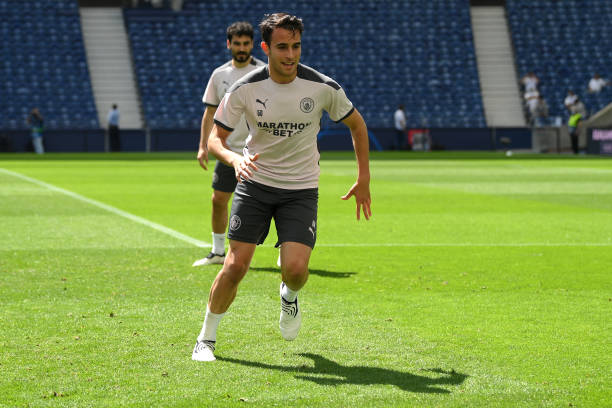 Eric Garcia of Manchester City looks on during the Manchester City FC Training Session ahead of the UEFA Champions League Final between Manchester...
