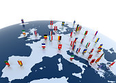 european continent marked with flags