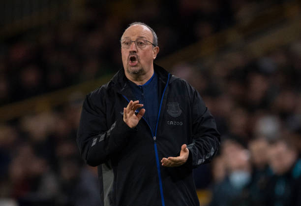 Everton manager Rafael Benítez during the Premier League match between Wolverhampton Wanderers and Everton at Molineux on November 01, 2021 in...