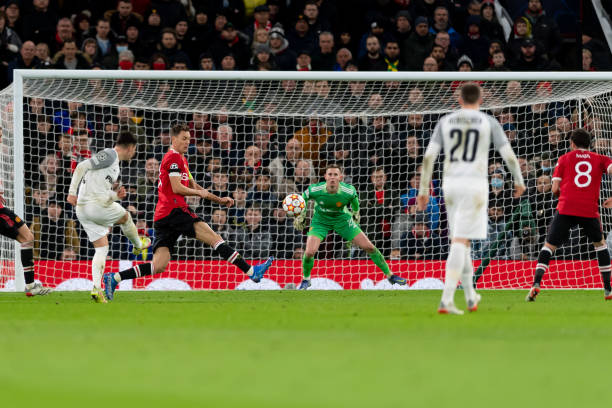 Fabian Rieder of BSC Young Boys scores his team's first goal during the UEFA Champions League group F match between Manchester United and BSC Young...