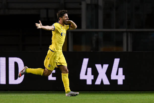 Fabio Borini of Hellas Verona celebrates after scoring a...