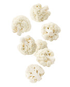 Falling cauliflower isolated on white background, clipping path, full depth of field