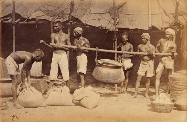 Famine relief camp cook room in Madras , India, 1876. Madras Famine 1876-1878.