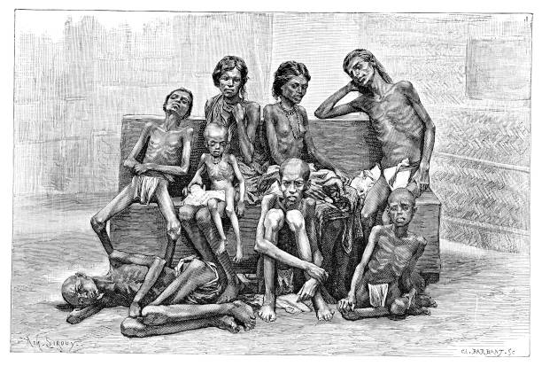 Famine victims, India, 1895. From The Universal Geography with Illustrations and Maps, division XVI, written by Elisee Reclus and published by Virtue...