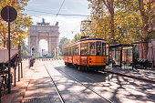 Famous vintage tram in Milan, Lombardia, Italy