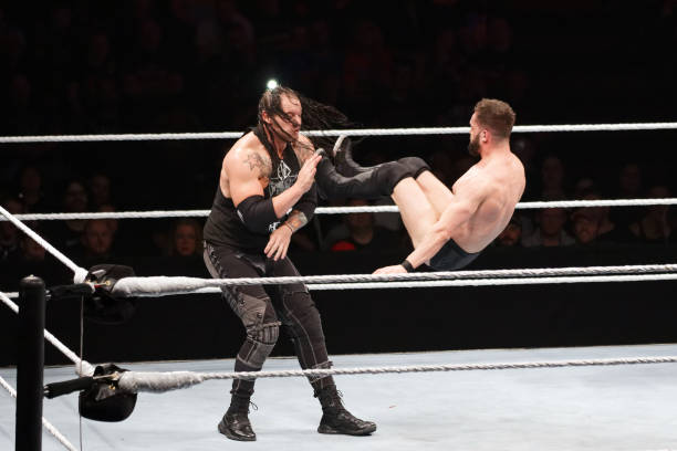Finn Balor in action vs Baron Corbin during WWE Live AccorHotels Arena Popb Paris Bercy on May 19 2018 in Paris France