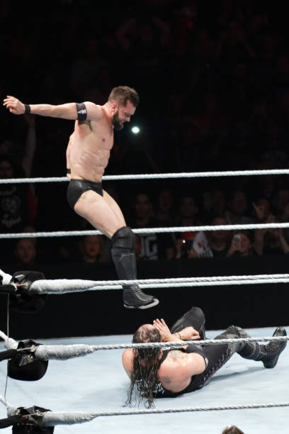 Finn Balor in action vs Baron Corbin during WWE Live AccorHotels Arena Popb Paris Bercy on May 19 2018 in Paris France