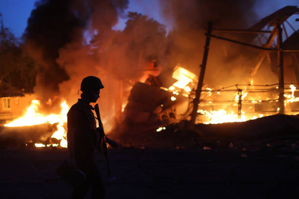 UKR: Structure Burns After Strike In Druzhkivka, Donetsk Region