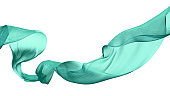 Flowing transparent Cloth Wave, green Waving Silk Flying Textile, 3d illustration