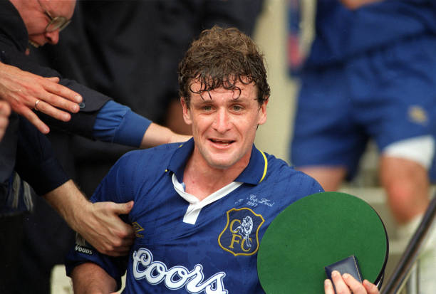 Football, 1997 FA Cup Final, Wembley, 17th May Chelsea 2 v Middlesbrough 0, Chelsea's Mark Hughes, who won a record fourth winners medal, celebrates...